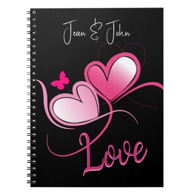  Pretty Pink Hearts Love With Butterfly Notebook (Front)