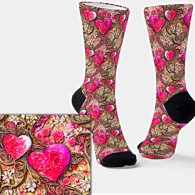 Pretty Pink Hearts & Raffia Flowers Socks (Creator Uploaded)