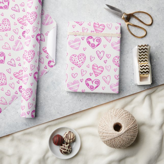 Pretty Pink Hearts Romantic Wrapping Paper (Crafts)