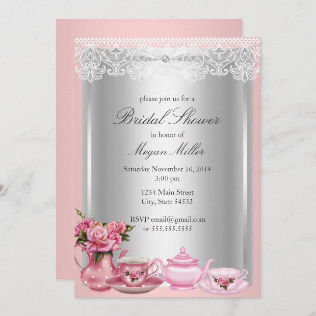 Pretty Pink High Tea Bridal Shower Invitation (Front/Back)