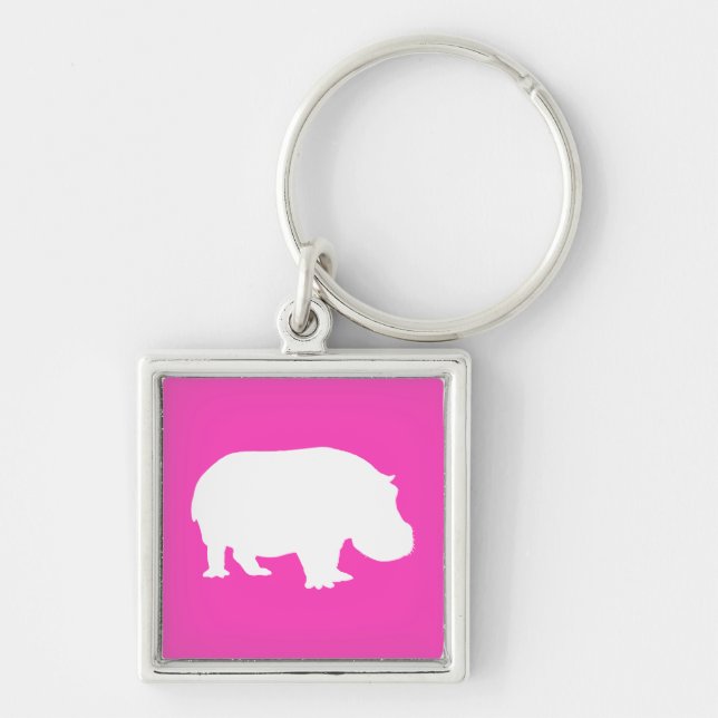 Pretty Pink Hippo Silhouette Key Ring (Front)