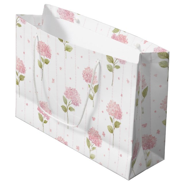 Pretty Pink Hydrangea Flowers Bridal Shower Large Gift Bag (Front Angled)