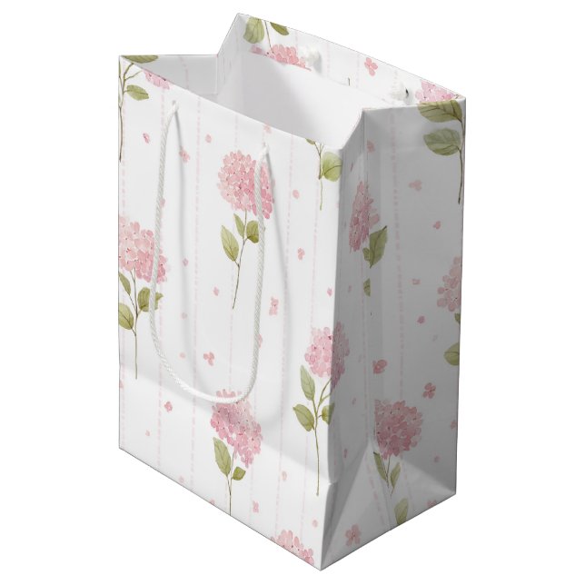 Pretty Pink Hydrangea Flowers Bridal Shower Medium Gift Bag (Front Angled)