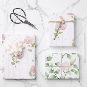 Pretty Pink Hydrangea Flowers Bridal Shower Wrapping Paper Sheet