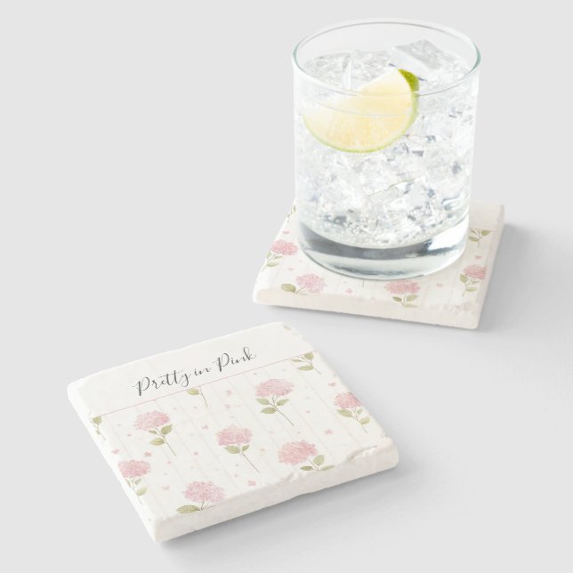 Pretty Pink Hydrangea Flowers   Stone Coaster (Side)