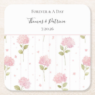 Pretty Pink Hydrangea Flowers Wedding Square Paper Coaster