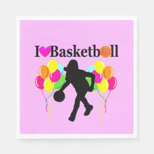 PRETTY PINK I LOVE BASKETBALL PAPER NAPKINS
