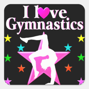 PRETTY PINK I LOVE GYMNASTICS DESIGN SQUARE STICKER