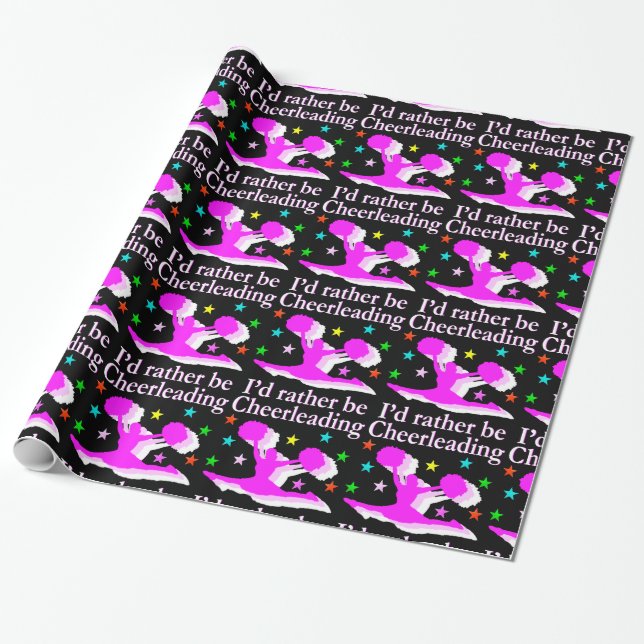 PRETTY PINK I WOULD RATHER BE CHEERLEADING DESIGN WRAPPING PAPER (Unrolled)