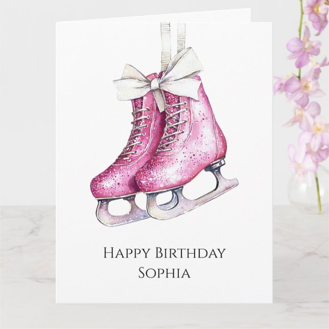 Pretty Pink Ice Skates Birthday Card (Orchid)
