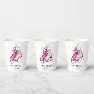 Pretty Pink Ice Skates Birthday Paper Cups