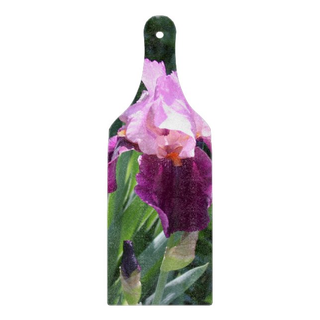 Pretty Pink Iris Floral Cutting Board (Front)