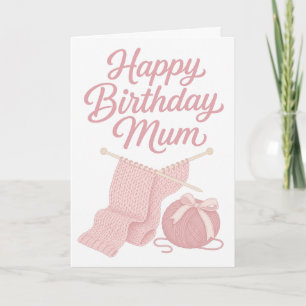 Pretty Pink Knitting Mum Birthday Card