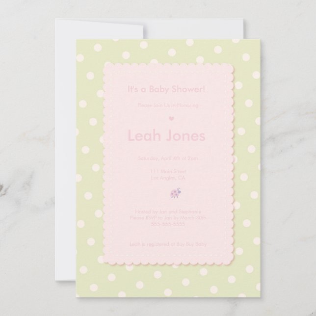Pretty Pink Ladybug Girl Baby Shower Invitation (Front)
