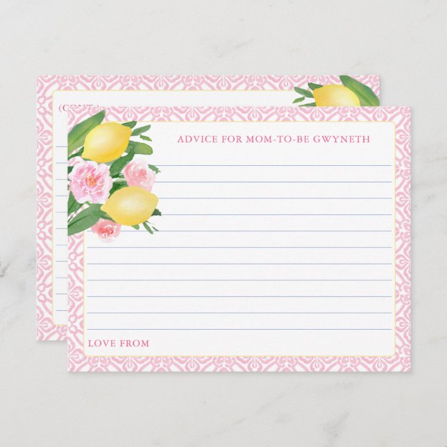Pretty Pink Lemons Advice For Mum-To-Be Card (Front/Back)