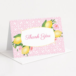 Pretty Pink Lemons Floral Girl Baby Shower Thank You Card
