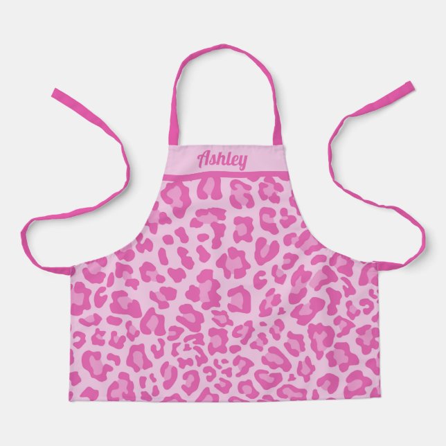 Pretty Pink Leopard Custom Kids Monogram Apron (Front)