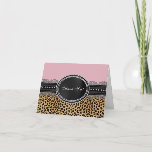 Pretty Pink Leopard Thank You Cards (Front)