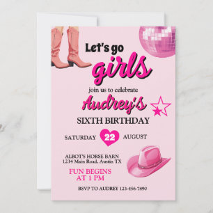 Pretty Pink Let's Go Girls Western Birthday Invitation