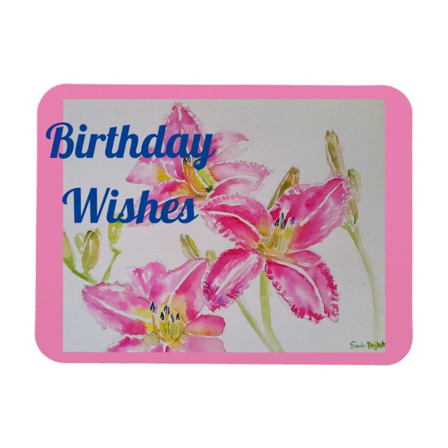 Pretty Pink Lily Watercolor Birthday Magnet (Horizontal)