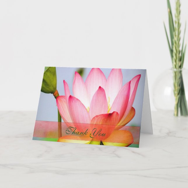 Pretty Pink Lotus Flower Thank You Card (Front)
