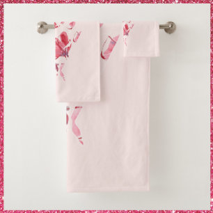 Pretty Pink Love Floral Heart Bath Towel Set