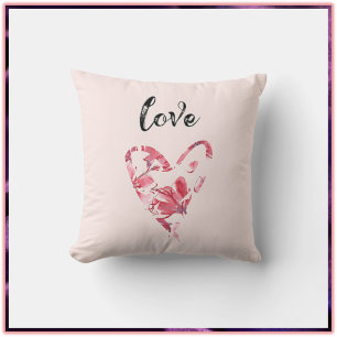 Pretty Pink Love Floral Heart Cushion