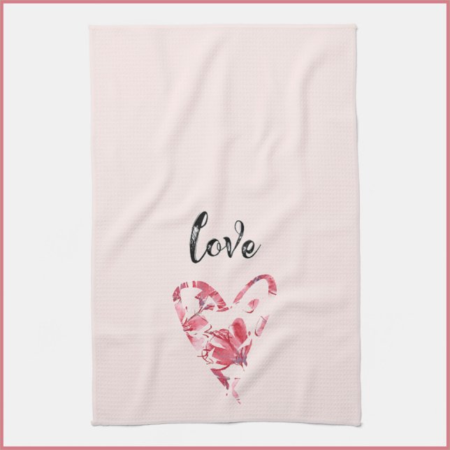 Pretty Pink Love Floral Heart Tea Towel (Creator Uploaded)