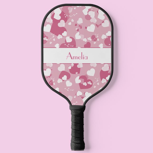 Pretty Pink Love Heart Personalised Pickleball Paddle (Creator Uploaded)