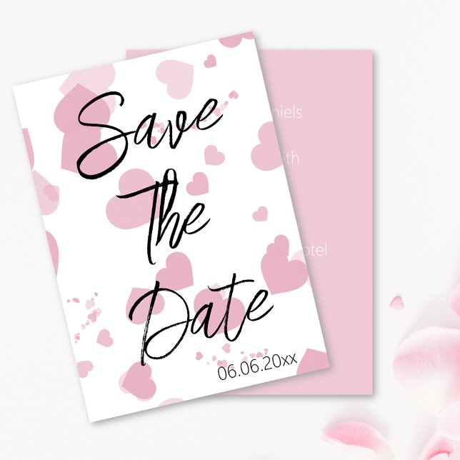 Pretty pink love heart Save the date Card (Creator Uploaded)