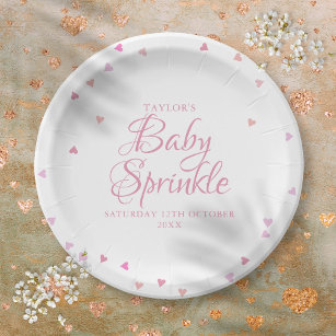Pretty Pink Love Hearts Baby Shower Sprinkle Paper Plate