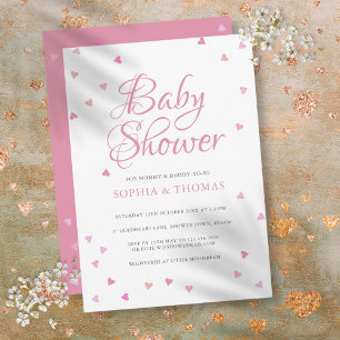 Pretty Pink Love Hearts Couples Baby Shower Invitation