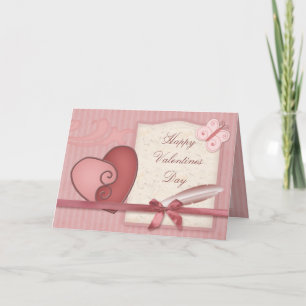 Pretty Pink Loveheart & Butterfly Valentines Card