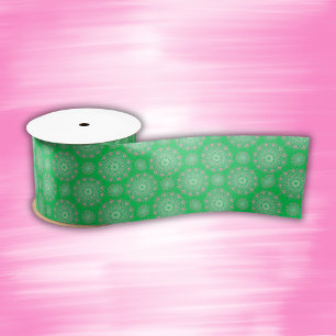 Pretty pink mandala on green   satin ribbon