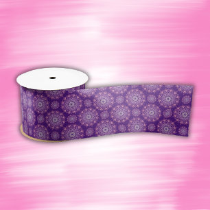 Pretty pink mandala on purple   satin ribbon