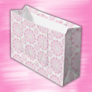 Pretty pink mandala on white large gift bag