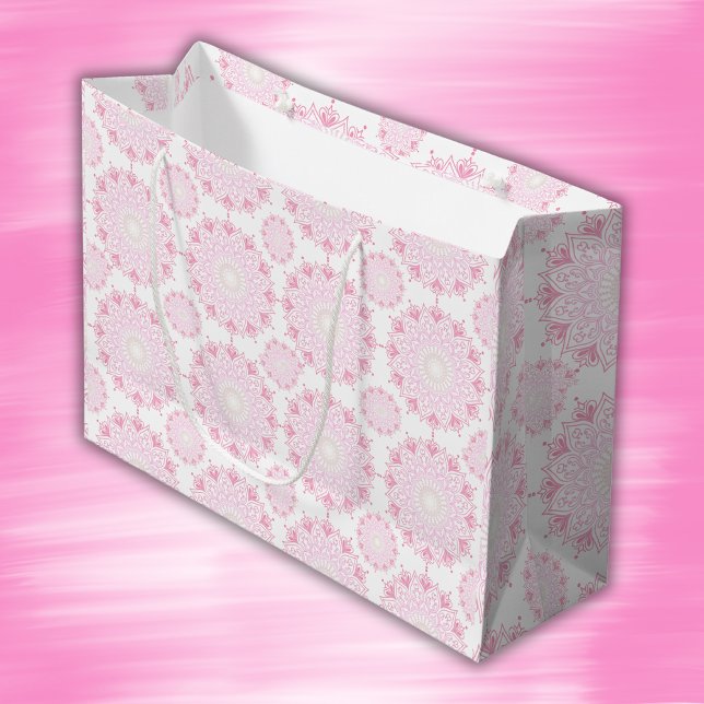 Pretty pink mandala on white | large gift bag (Creator Uploaded)