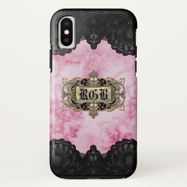 Pretty Pink Marble Cool Romantic Monogram Case-Mate iPhone Case (Back)