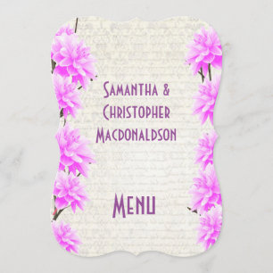 Pretty pink mauve floral flower wedding menu