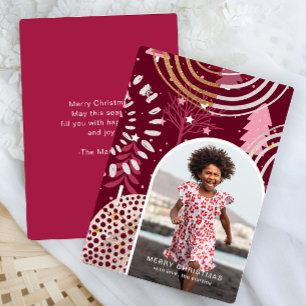 Pretty Pink Merry Christmas Photo Greeting Message Holiday Card