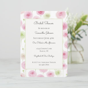 Pretty Pink Mint Ranunculus Floral Bridal Shower Invitation