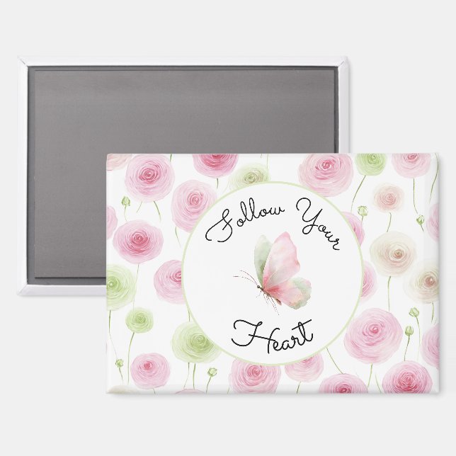 Pretty Pink Mint Ranunculus Quote Magnet (Front/Back)