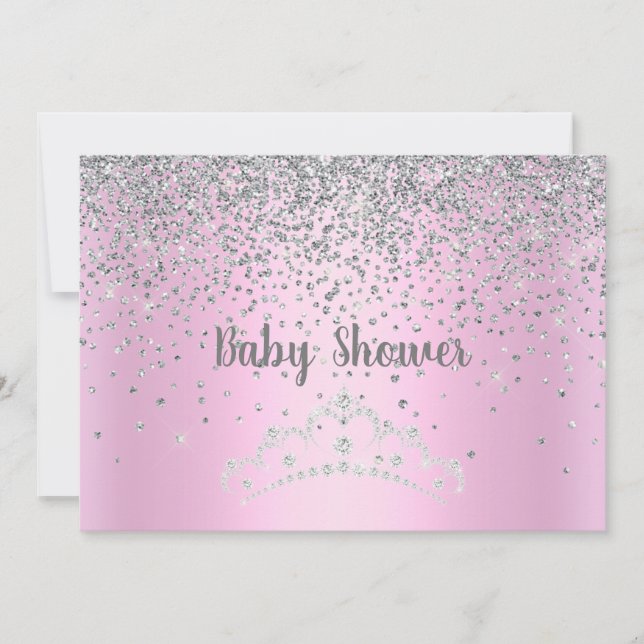 PRETTY PINK MODERN BABY SHOWER CRYSTAL INVITATION (Front)