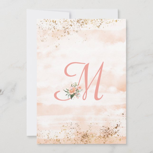 Pretty Pink Monogram Floral Script Wedding Thank You Card (Front)