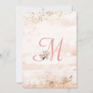 Pretty Pink Monogram Floral Script Wedding Thank You Card