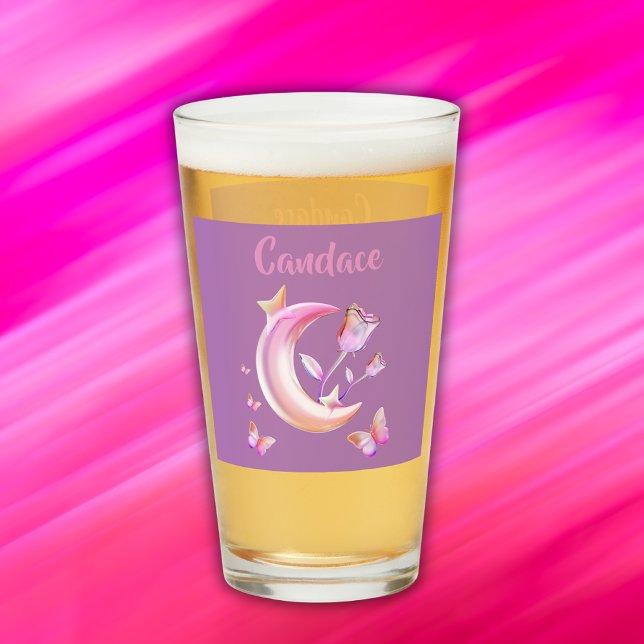 Pretty Pink- Moon, Butterfly, Floral - Monogram | Glass (Creator Uploaded)