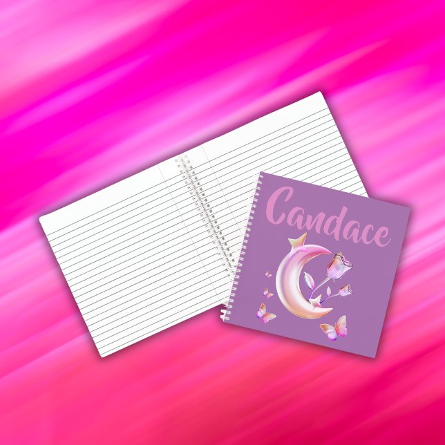 Pretty Pink- Moon, Butterfly, Floral - Monogram | Notebook (Creator Uploaded)