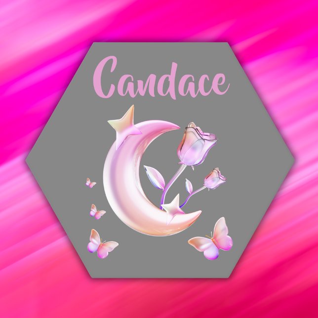 Pretty Pink- Moon, Butterfly, Floral - Monogram | Paper Coaster (Creator Uploaded)