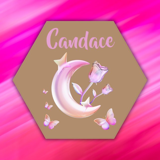 Pretty Pink- Moon, Butterfly, Floral - Monogram | Paper Coaster (Creator Uploaded)