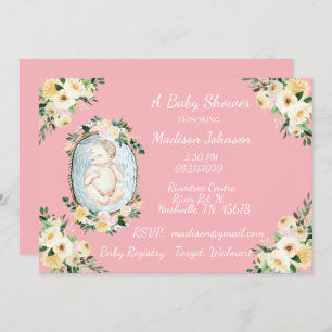 Pretty Pink Newborn Baby Girl Shower Invitation
